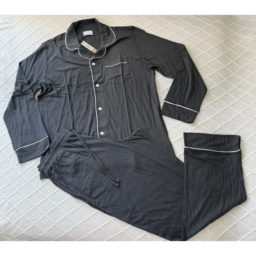 CosaBella Luxury Men's Pajama Set  Modal Anthracite Ivory Trim Soft‎ Sleepwear S